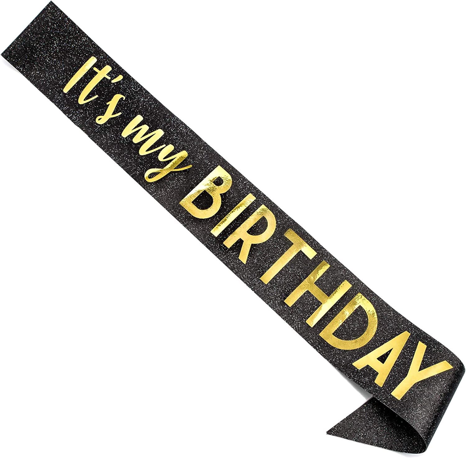 CORRURE 'It'S My Birthday' Sash Glitter with Pink Foil - Black Glitter Happy Birthday Sash for Women - Party Favors Supplies and Decorations for Sweet 16, 18Th 21St 30Th 40Th or Any Bday Party Apparel & Accessories > Clothing Accessories > Sashes CORRURE Black - Gold  