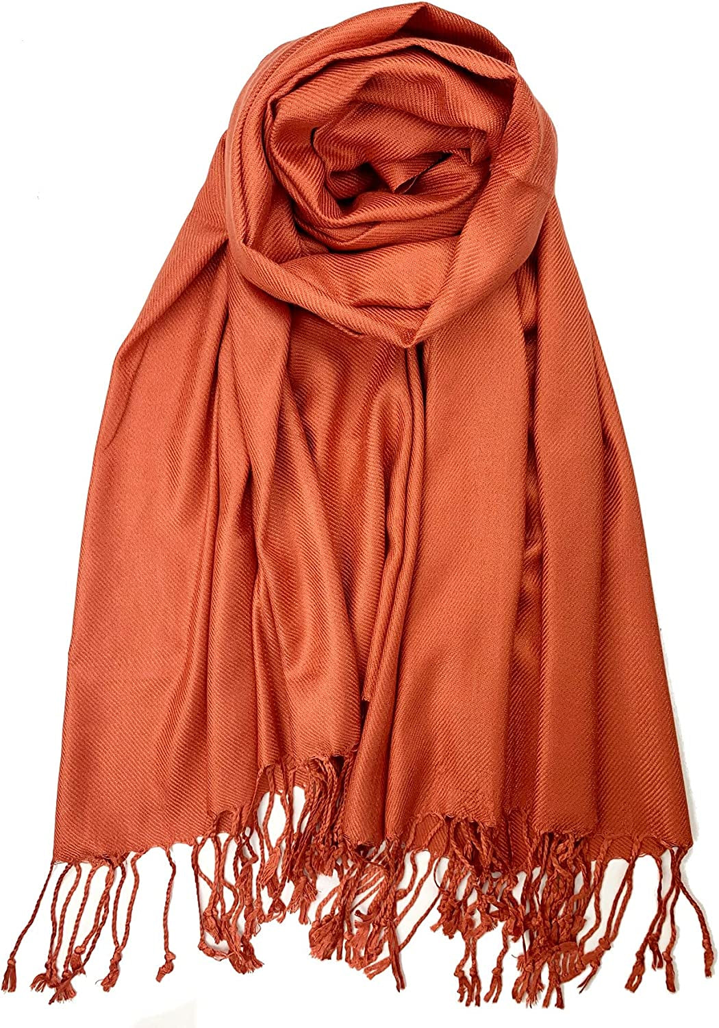 Plum Feathers Premium Solid Color and Metallic Fashion Scarf, Womens Pashmina Shawl Wrap with Fringes Apparel & Accessories > Clothing Accessories > Scarves & Shawls Plum Feathers Rust  