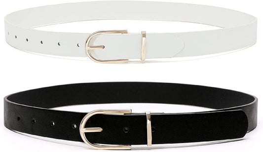 Earnda 2 Pack Brown Belt Women'S Chic Faux Leather Waist Belt for Jeans Apparel & Accessories > Clothing Accessories > Belts Earnda Black&white Medium: fits waist from 29"-32" 