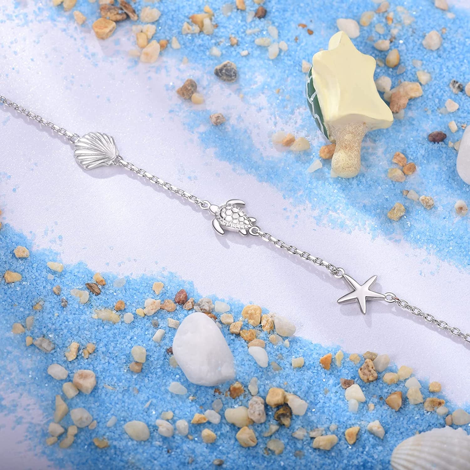 BEILIN 925 Sterling Silver Seabeach Anklets for Women Teen Girls Ocean Ankle Bracelets for Women Apparel & Accessories > Jewelry > Anklets BEILIN   