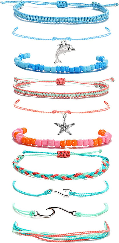 Long Tiantian Wave Bracelets for Teen Girls Cute Boho Braided String Beach Ocean Bracelet for Women Summer Jewelry Gift Apparel & Accessories > Jewelry > Bracelets Long tiantian H  