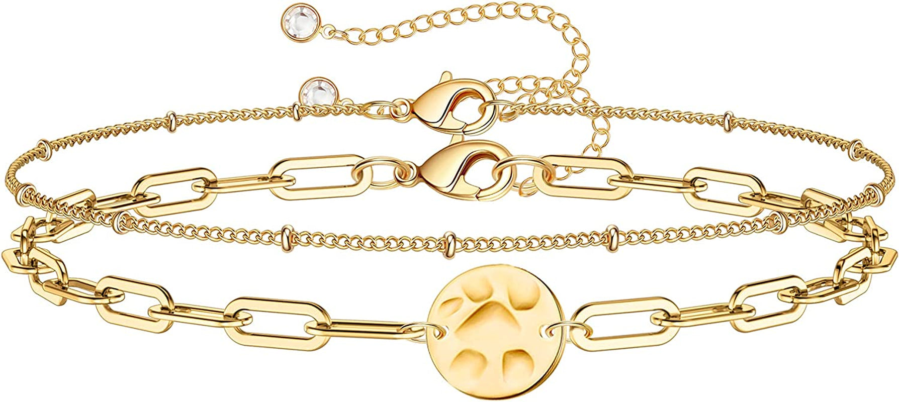 Dainty Gold Bracelets for Women, 14K Gold Filled Adjustable Layered Bracelet Cute Evil Eye Oval Chain Pearl Bar Turtle Gold Bracelets for Women Jewelry Apparel & Accessories > Jewelry > Bracelets Turandoss Beads Chain&Hammered Disc  