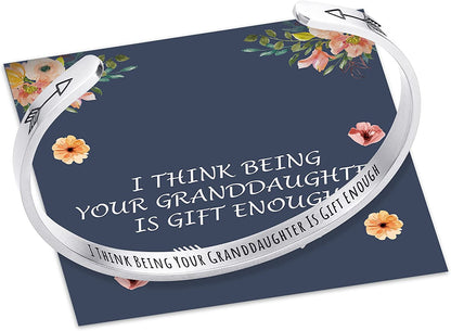 M MOOHAM Bracelets for Women- Engraved Quote Inspirational Bracelet Birthday Christmas Funny Gifts for Best Friend, Daughter, Son, Sister, Niece, Mom, Coworkers, Stainless Steel Jewelry Apparel & Accessories > Jewelry > Bracelets M MOOHAM I think being your granddaughter is gift enough  
