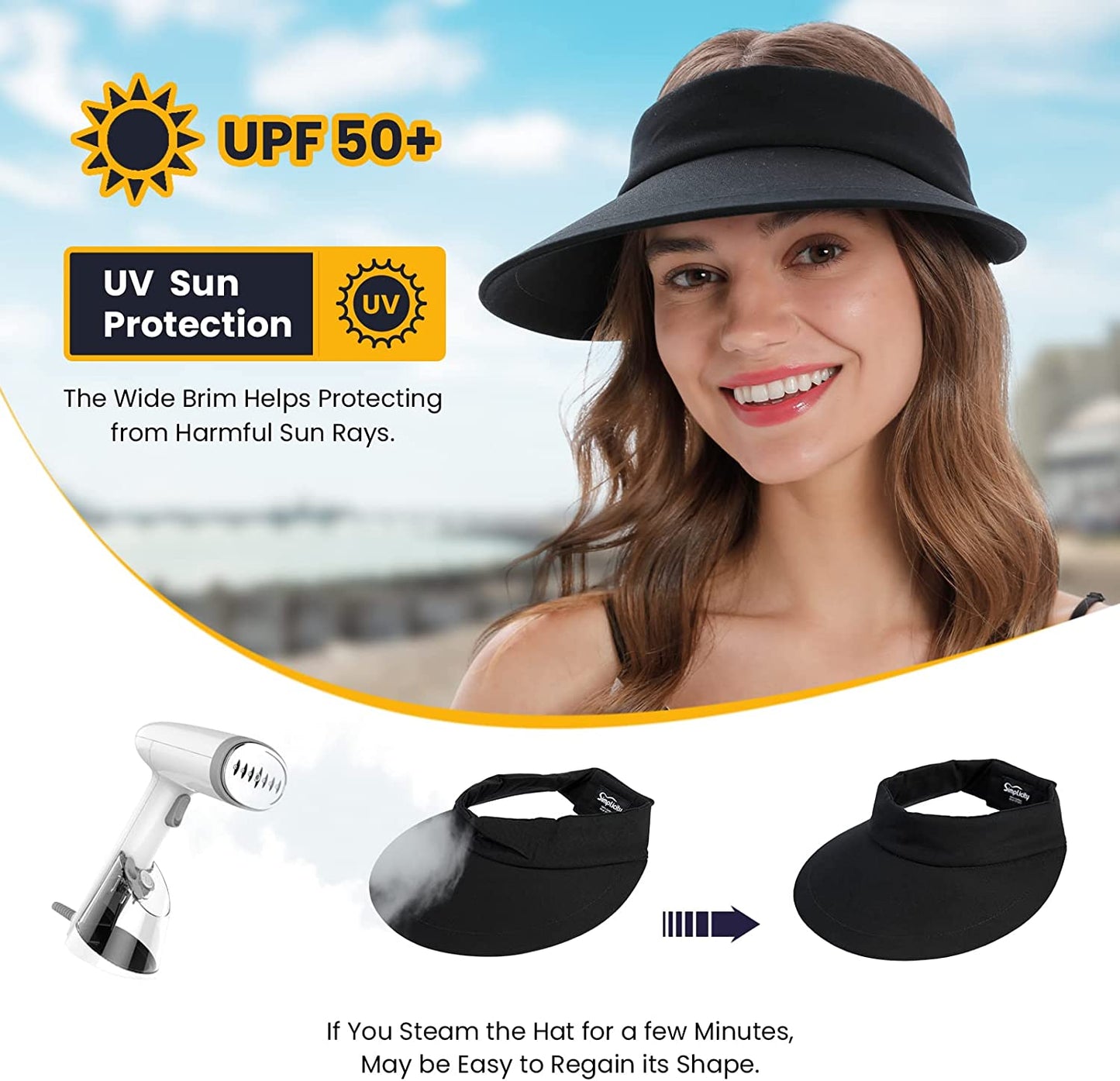 Simplicity Women'S UPF 50+ UV Protection Wide Brim Beach Sun Visor Hat Apparel & Accessories > Clothing Accessories > Hats Simplicity   