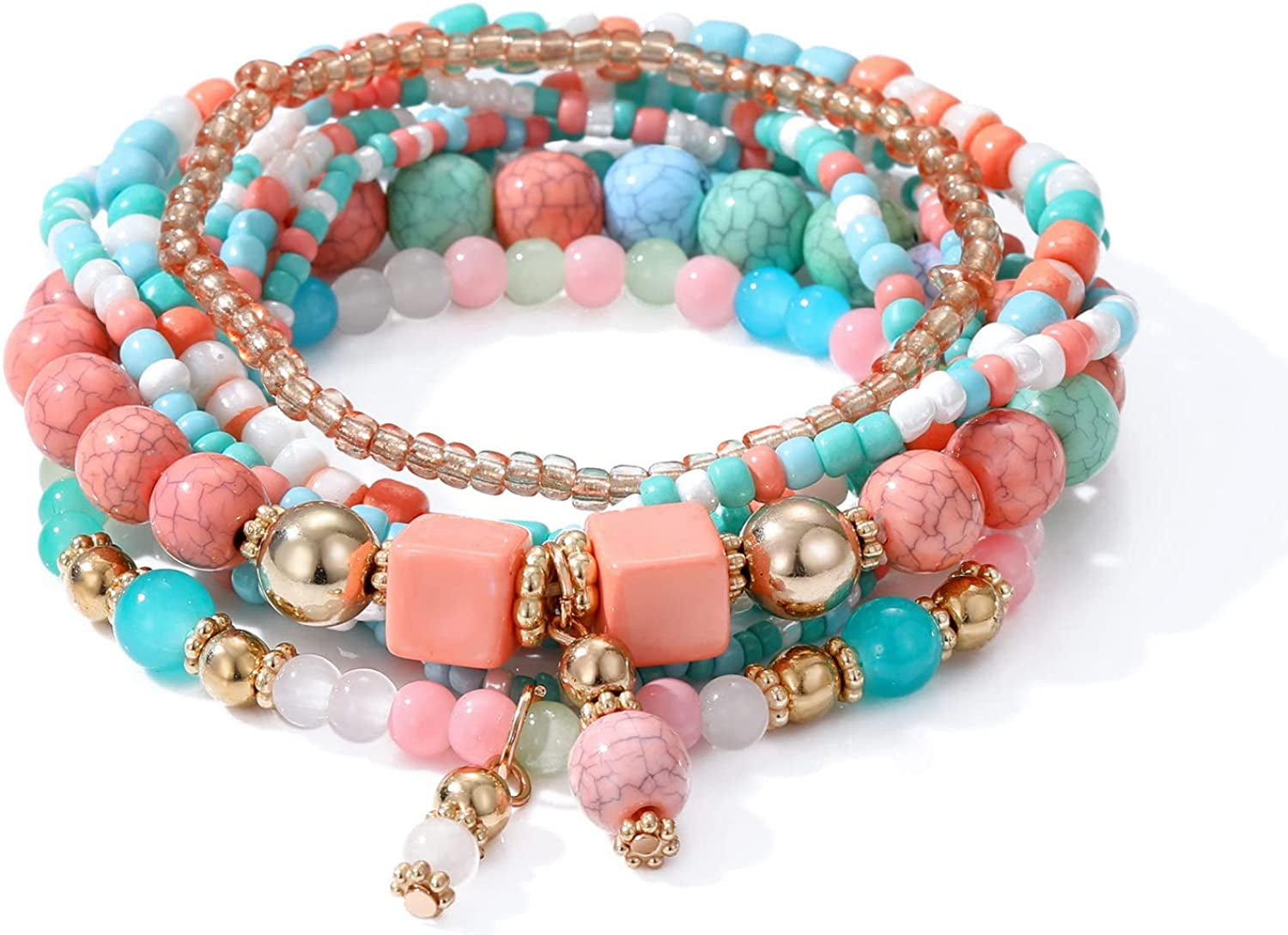 Mengpa Stackable Beaded Bracelets for Women Girls Bohemian Layering Strand Statement Jewelry Apparel & Accessories > Jewelry > Bracelets MengPa Z-Mixed color 2  