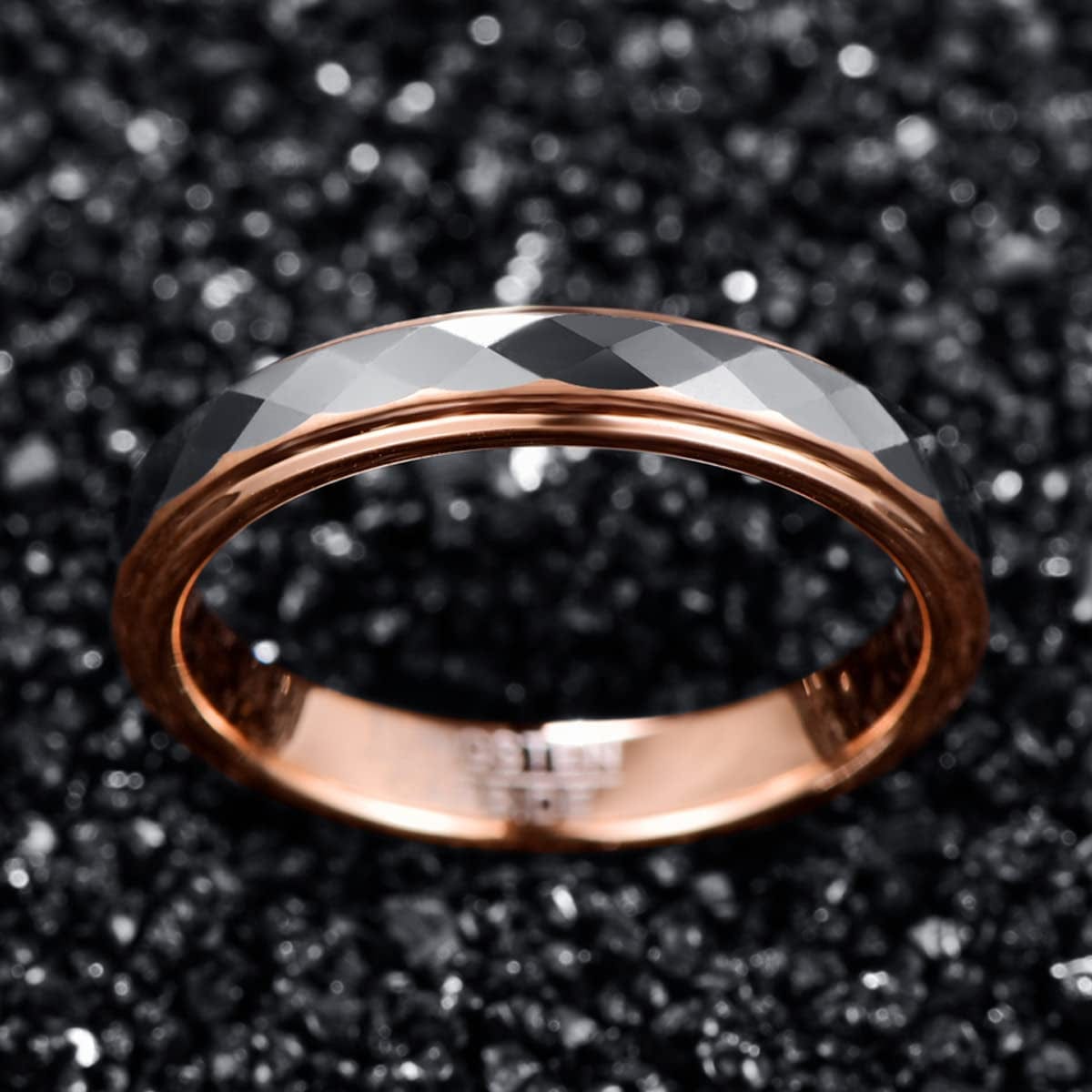 4Mm Women'S Tungsten Wedding Ring Faceted Finish Rose Gold Plated Comfort Fit Size 5-10