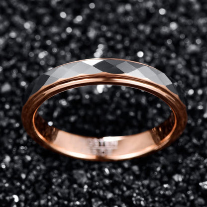 4Mm Women'S Tungsten Wedding Ring Faceted Finish Rose Gold Plated Comfort Fit Size 5-10