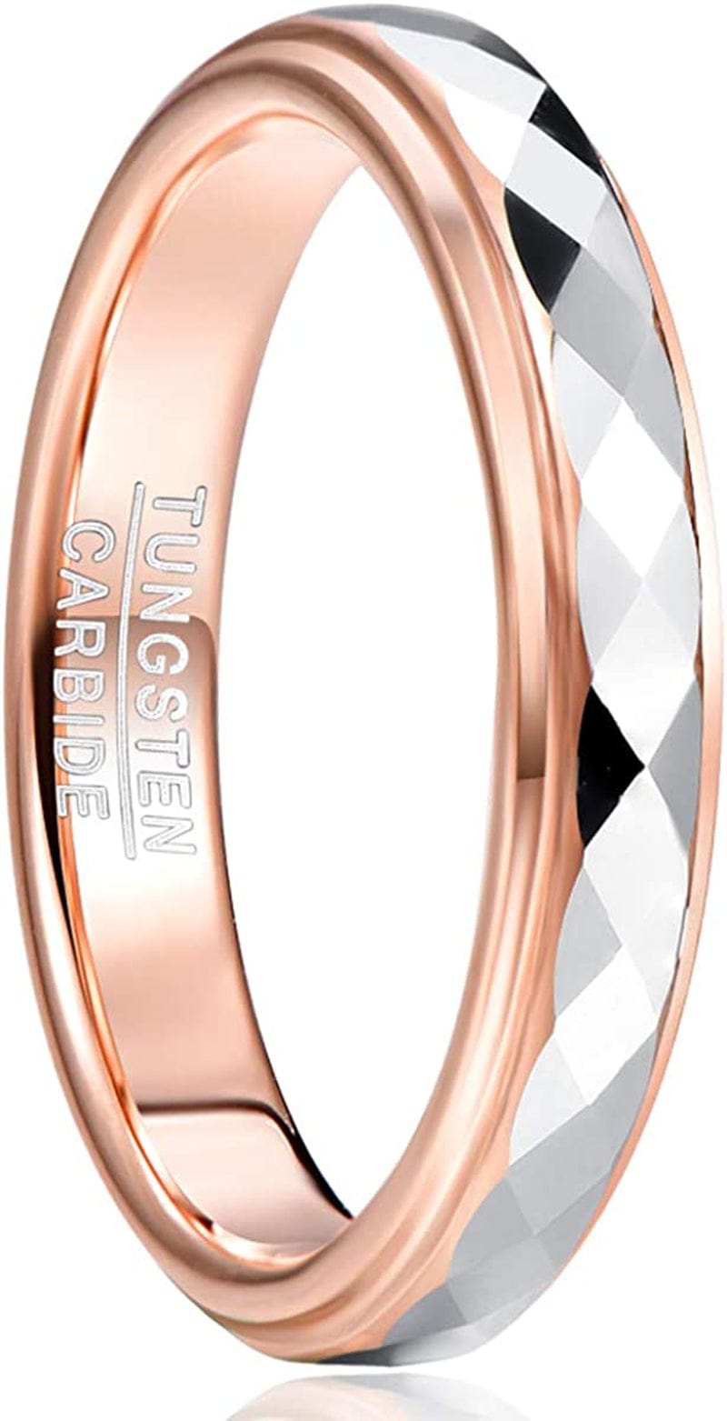 4Mm Women'S Tungsten Wedding Ring Faceted Finish Rose Gold Plated Comfort Fit Size 5-10 10