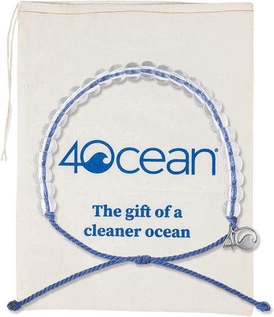 4Ocean Handmade Beaded Bracelet from Recycled Plastic with Silver 4O Charm & Reusable Cotton Gift Bag and Stickers Apparel & Accessories > Jewelry > Bracelets 4Ocean Signature Blue  