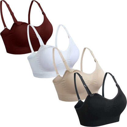 4Pack Nursing Bra for Breastfeeding Maternity Bras Push up Silk Seamless Pregnancy Bralette Underwear 4pcs (Black Beige Rosered White) / 3X-Large Plus