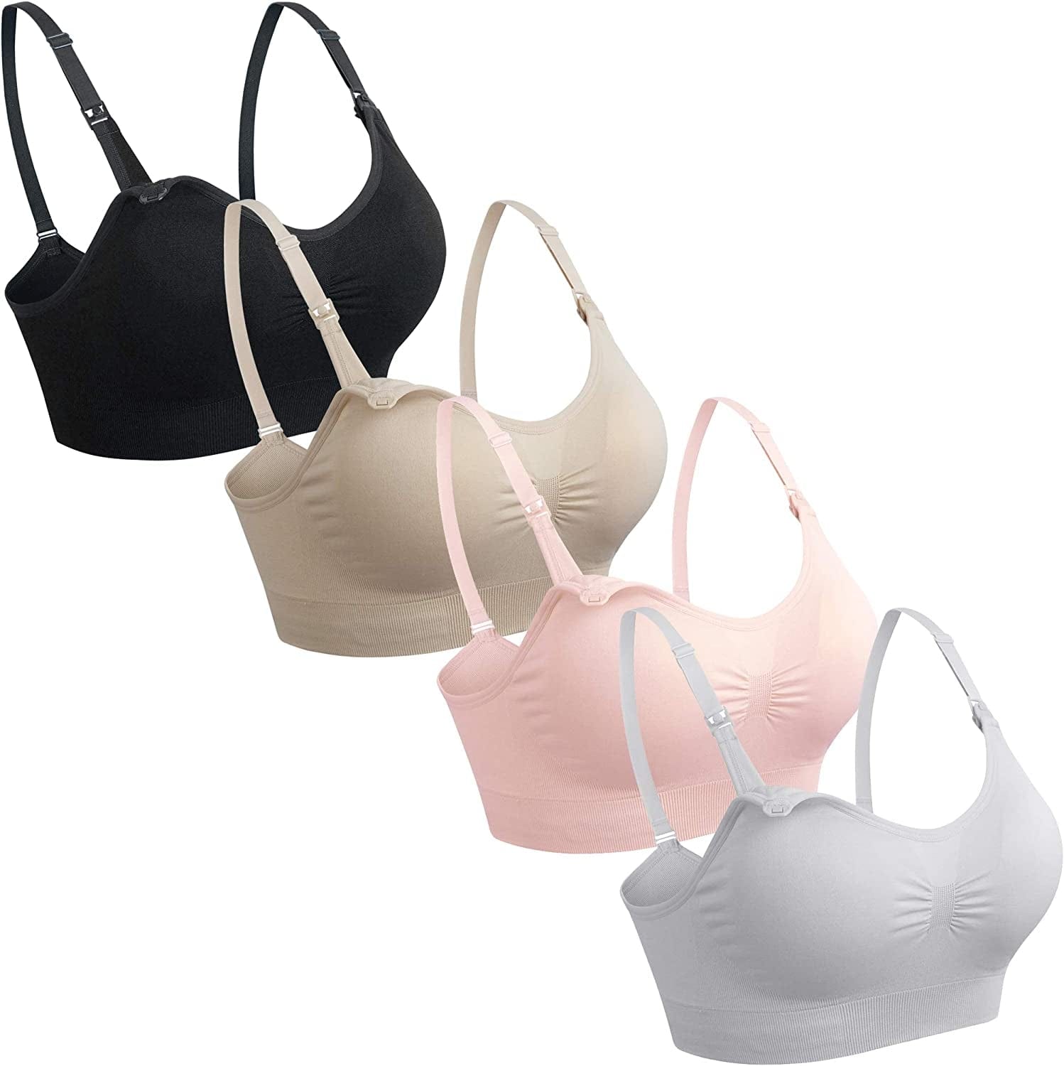 4Pack Nursing Bra for Breastfeeding Maternity Bras Push up Silk Seamless Pregnancy Bralette Underwear 4pcs (Black Beige Grey Pink) / 4X-Large Plus