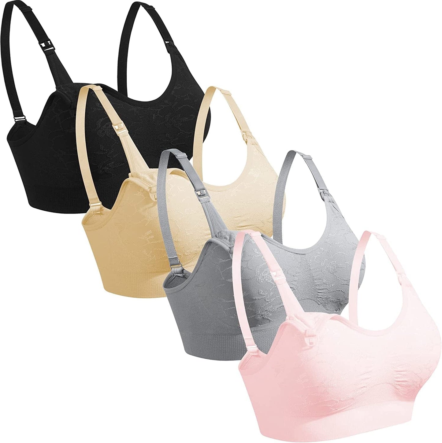 4Pack Nursing Bra for Breastfeeding Maternity Bras Push up Silk Seamless Pregnancy Bralette Underwear Jacquard(black Beige Grey Pink) / Small