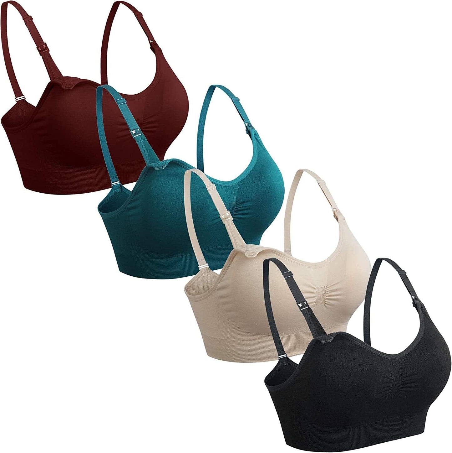 4Pack Nursing Bra for Breastfeeding Maternity Bras Push up Silk Seamless Pregnancy Bralette Underwear 4pcs (Black Beige Rosered Blue) / Small