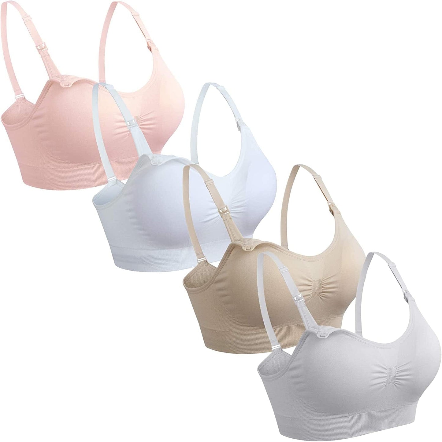 4Pack Nursing Bra for Breastfeeding Maternity Bras Push up Silk Seamless Pregnancy Bralette Underwear 4pcs (Beige Grey Pink White) / 4X-Large Plus