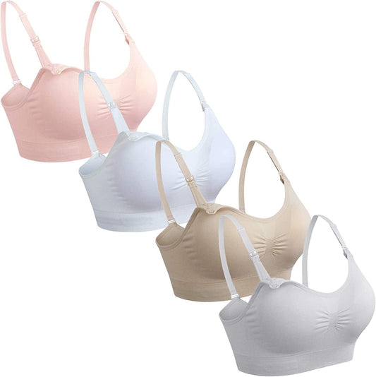 4Pack Nursing Bra for Breastfeeding Maternity Bras Push up Silk Seamless Pregnancy Bralette Underwear 4pcs (Beige Grey Pink White) / 4X-Large Plus