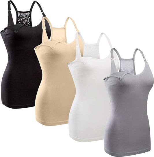 4Pack Women'S Nursing Tank Top Cami Nursing Maternity Bra Breastfeeding Shirts with Adjustable Straps 4pcs Black Beige Grey White / X-Large