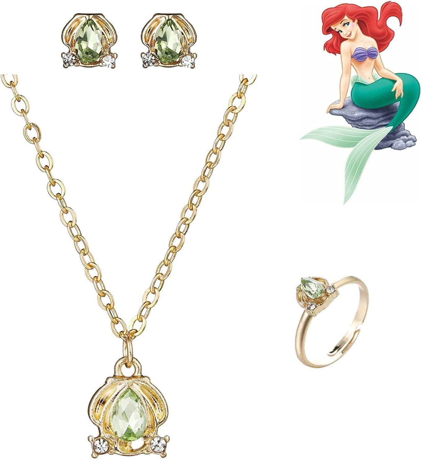 4Pcs Cute Girls Princess Necklace Earring Ring Set, Adjustable Jewelry Gift Set for Women Girl Birthday/Valentine'S Day/Anniversary A