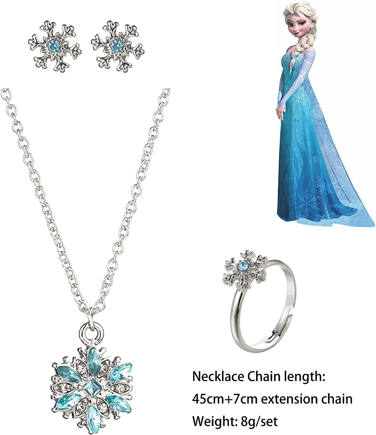 4Pcs Cute Girls Princess Necklace Earring Ring Set, Adjustable Jewelry Gift Set for Women Girl Birthday/Valentine'S Day/Anniversary