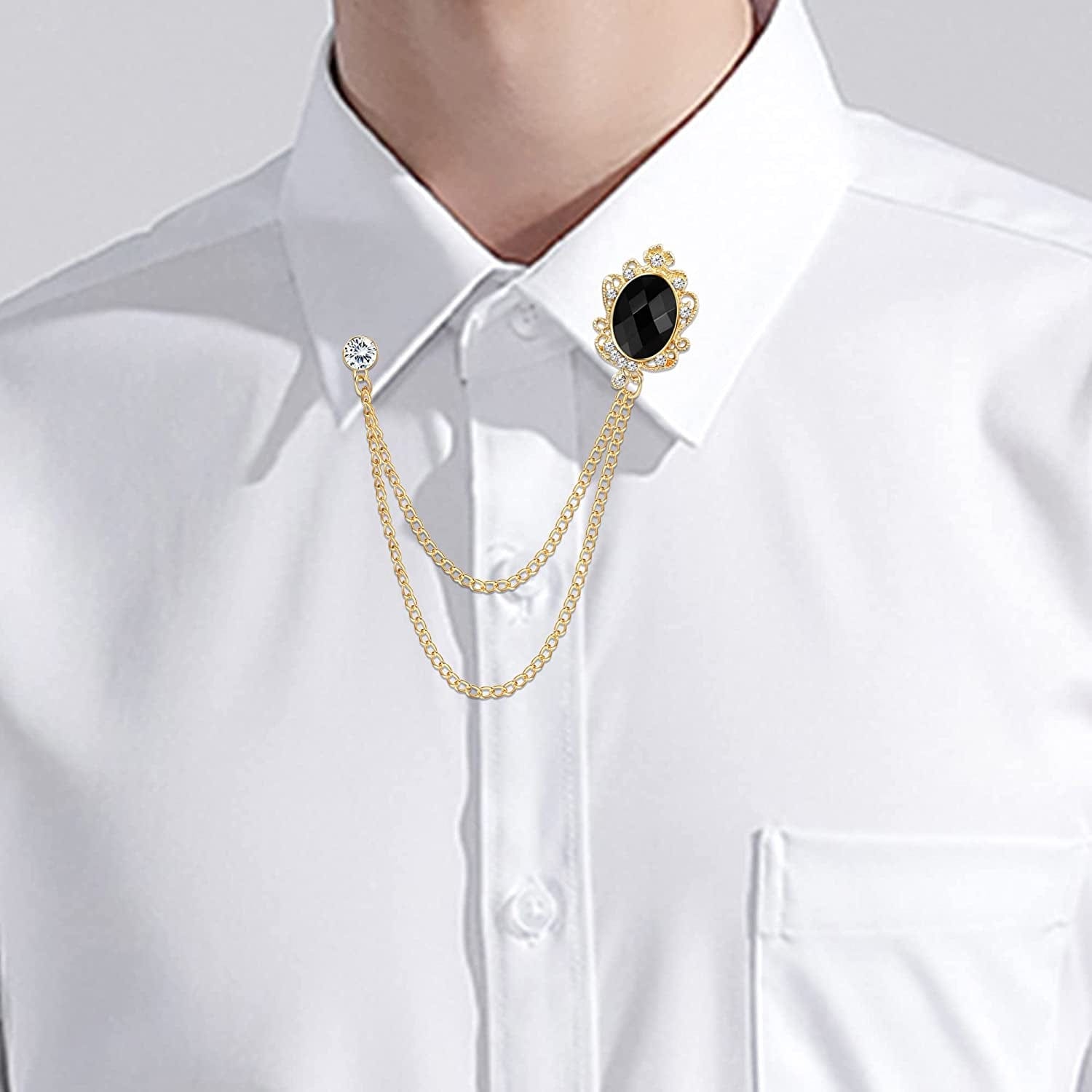 4PCS Gem Brooch Lapel Pin Chain for Men Suit Tassel Collar Chains for Shirts Badge Hanging Chains Tuxedo Accessories Colorful Hat Scarf Tie Pins for Women Men Father'S Day Gift
