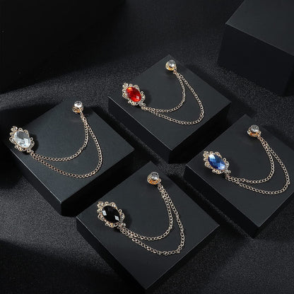4PCS Gem Brooch Lapel Pin Chain for Men Suit Tassel Collar Chains for Shirts Badge Hanging Chains Tuxedo Accessories Colorful Hat Scarf Tie Pins for Women Men Father'S Day Gift