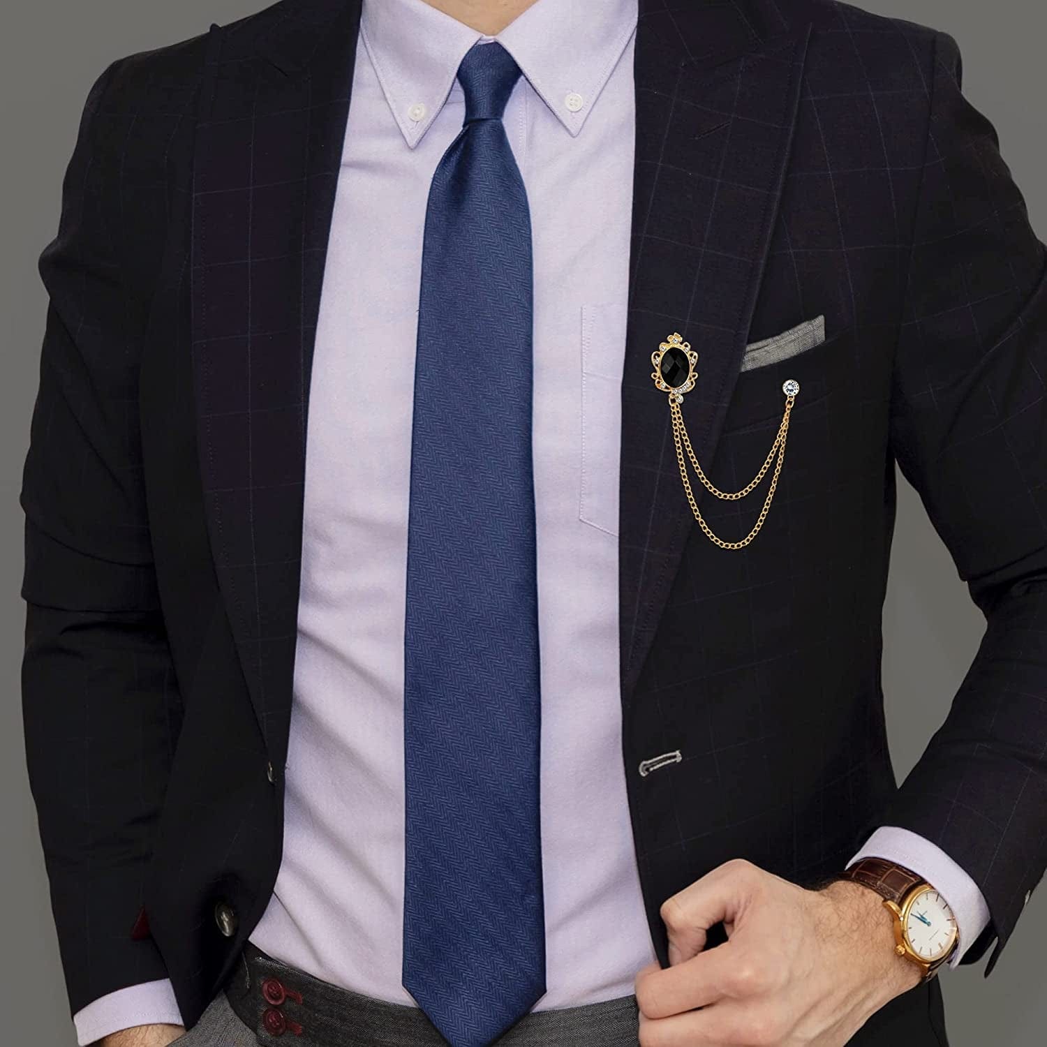 4PCS Gem Brooch Lapel Pin Chain for Men Suit Tassel Collar Chains for Shirts Badge Hanging Chains Tuxedo Accessories Colorful Hat Scarf Tie Pins for Women Men Father'S Day Gift