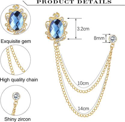 4PCS Gem Brooch Lapel Pin Chain for Men Suit Tassel Collar Chains for Shirts Badge Hanging Chains Tuxedo Accessories Colorful Hat Scarf Tie Pins for Women Men Father'S Day Gift