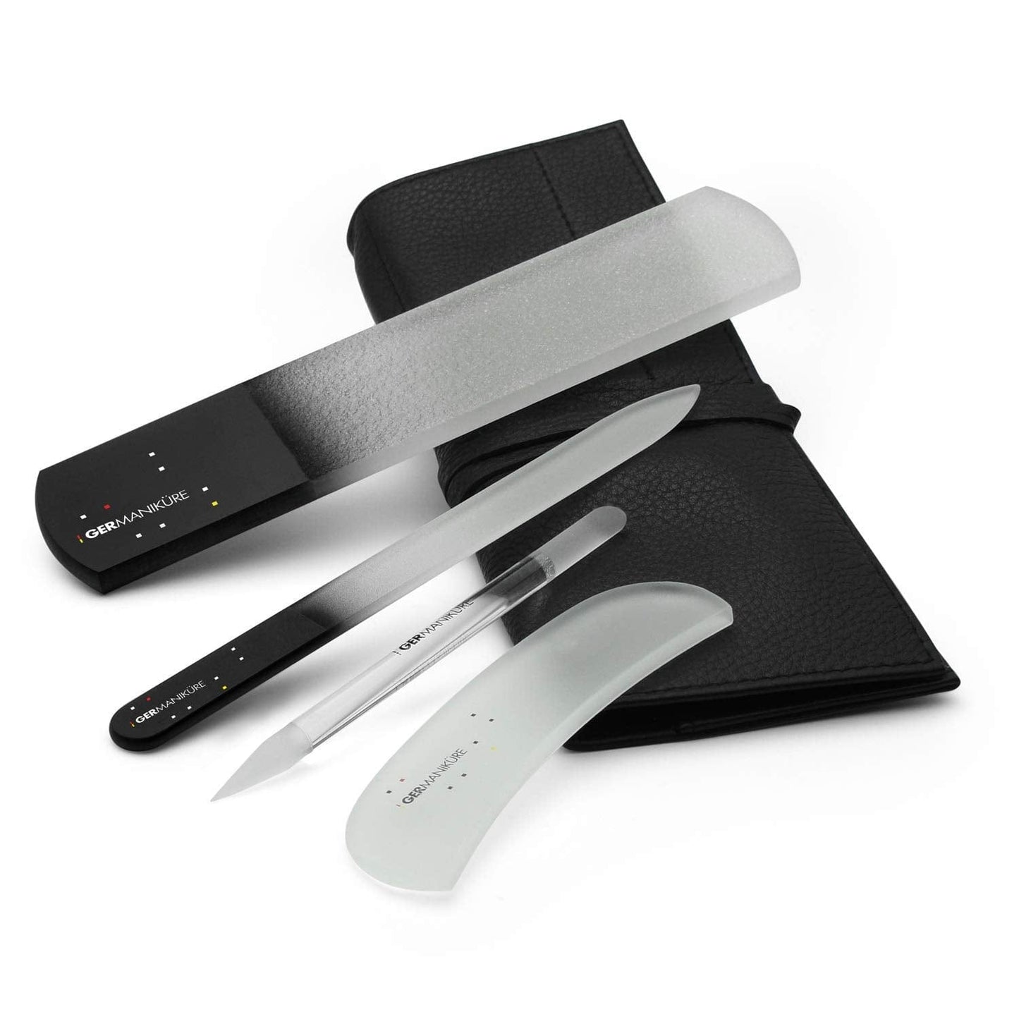 4Pcs Manicure Set Genuine Czech Crystal Glass Nail File Moon File Manicure Stick Pedicure Foot Care Bar in Leather by Germanikure Health & Beauty > Personal Care > Foot Care GERmanikure   