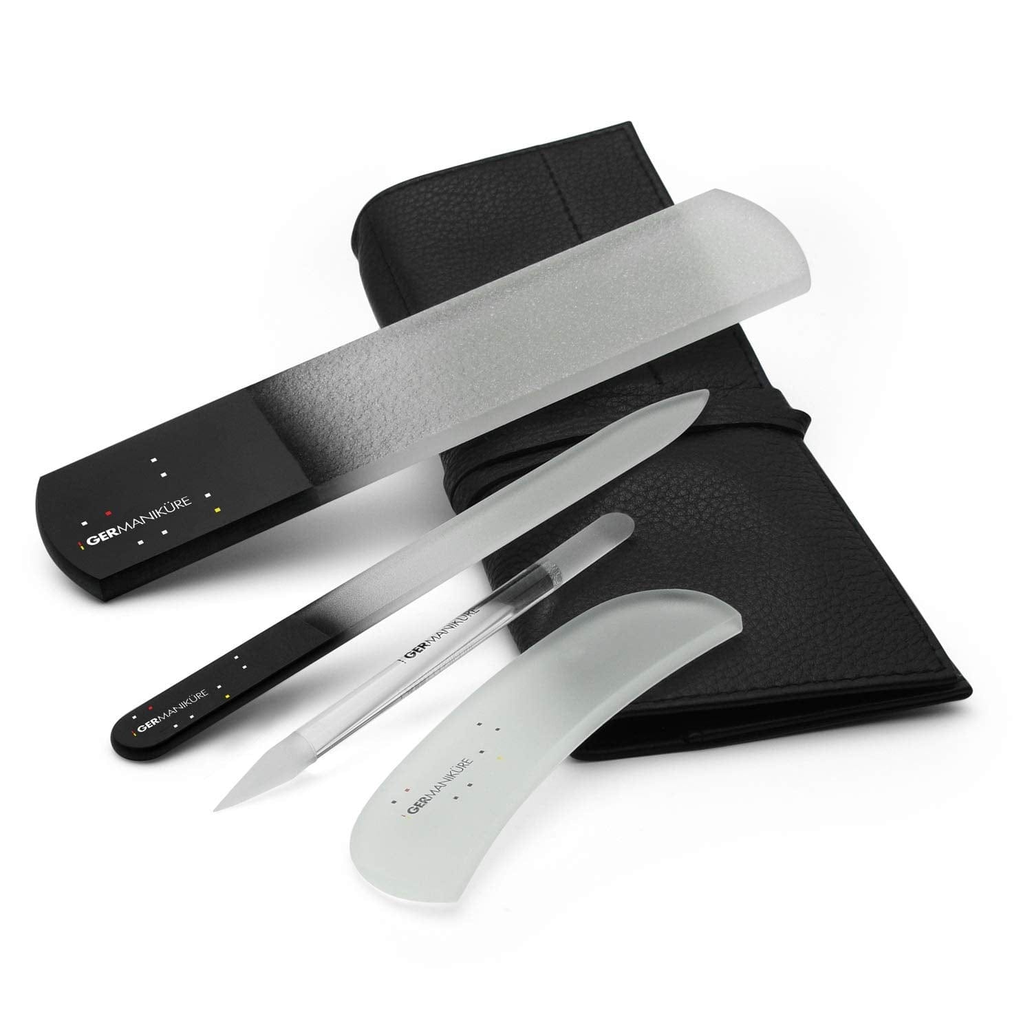 4Pcs Manicure Set Genuine Czech Crystal Glass Nail File Moon File Manicure Stick Pedicure Foot Care Bar in Leather by Germanikure Health & Beauty > Personal Care > Foot Care GERmanikure   