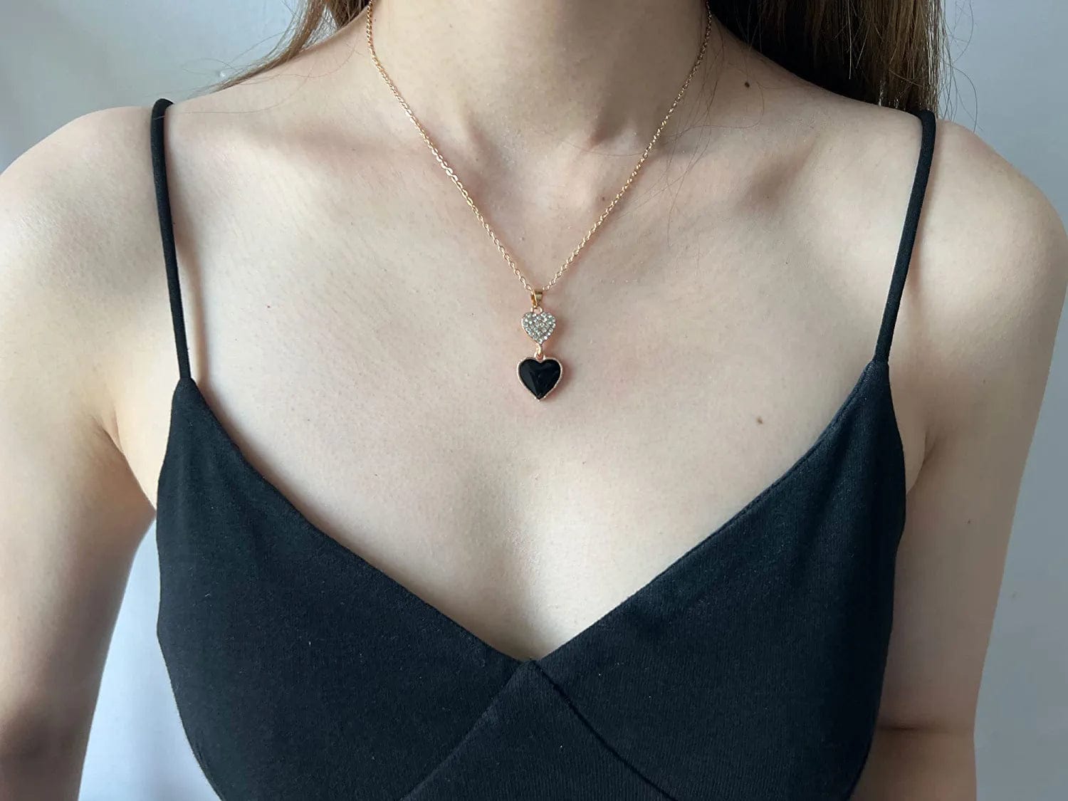 4Pcs Simple Wedding Jewelry Set Fashion Black Heart Crystal Pendent Necklace Earring Bracelet Ring Set for Women Party Prom Holiday Gifts