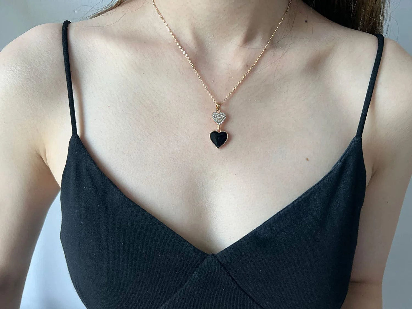 4Pcs Simple Wedding Jewelry Set Fashion Black Heart Crystal Pendent Necklace Earring Bracelet Ring Set for Women Party Prom Holiday Gifts