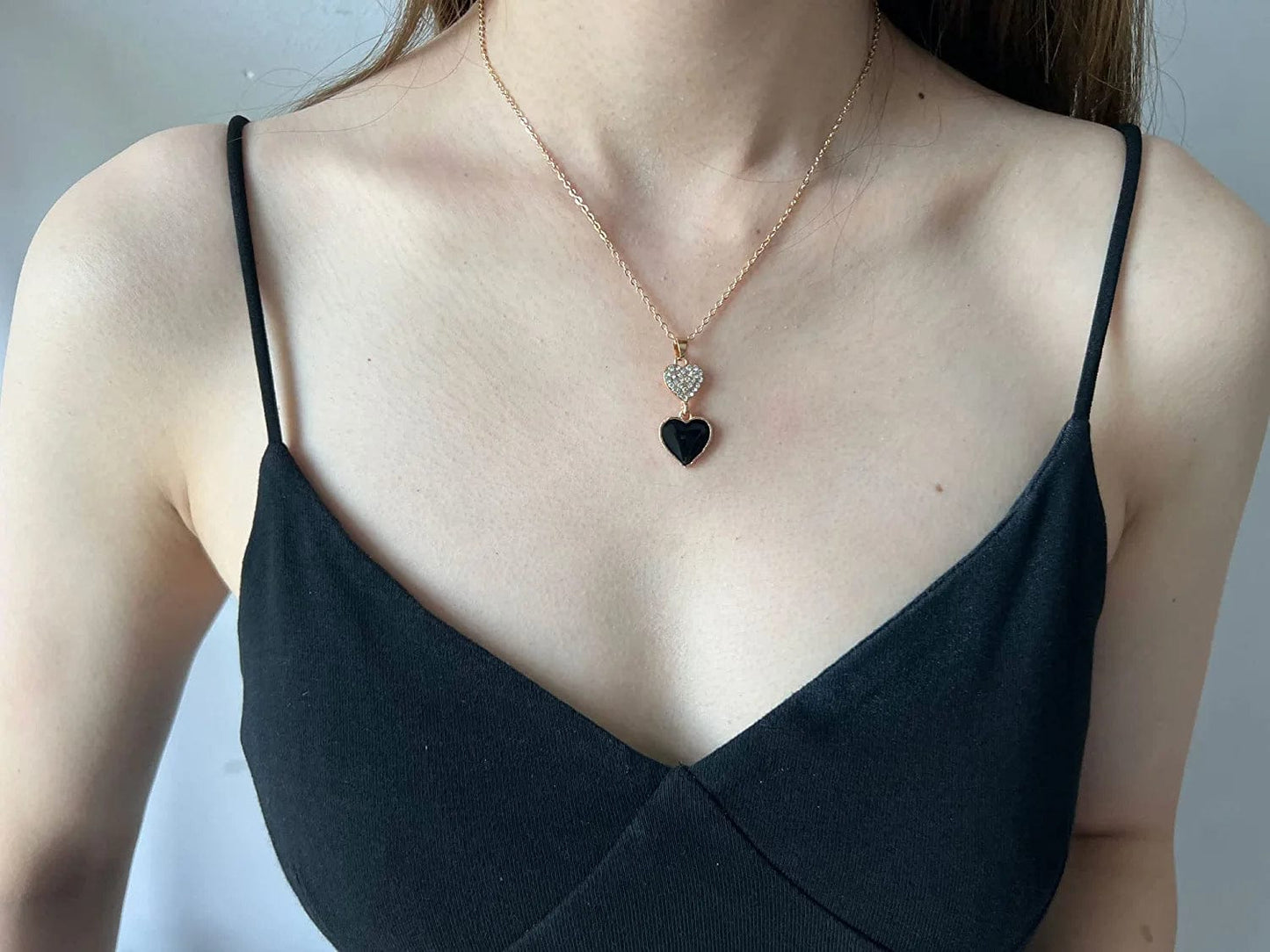 4Pcs Simple Wedding Jewelry Set Fashion Black Heart Crystal Pendent Necklace Earring Bracelet Ring Set for Women Party Prom Holiday Gifts