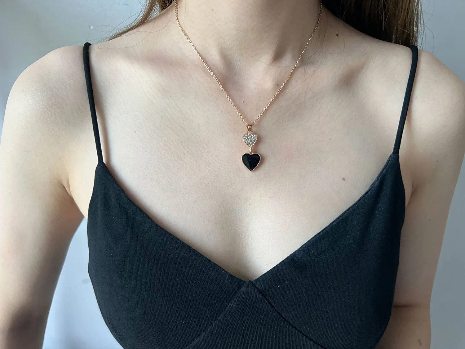 4Pcs Simple Wedding Jewelry Set Fashion Black Heart Crystal Pendent Necklace Earring Bracelet Ring Set for Women Party Prom Holiday Gifts