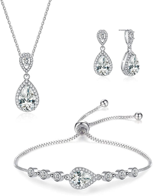 Cubic zirconia jewelry set styled for wedding ceremony