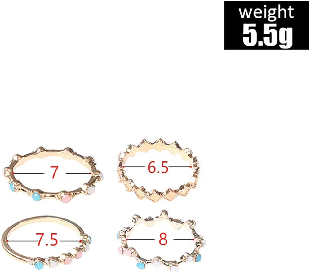 4Pcs Women Dainty Gold Ring Set Simple Rainbow Colorful Bead Cute Wave Knuckle Ring Set Gift for Her Lovely Ring Set Women and Girls Teens