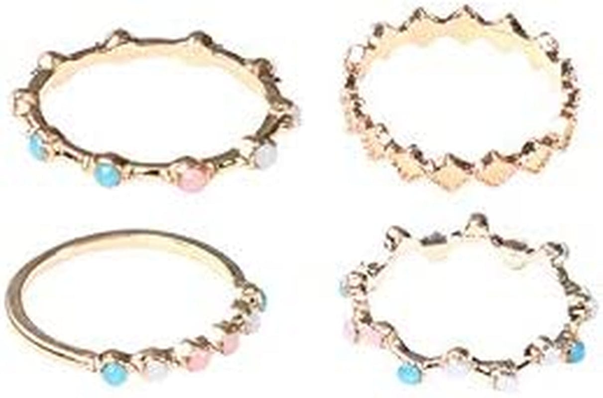 4Pcs Women Dainty Gold Ring Set Simple Rainbow Colorful Bead Cute Wave Knuckle Ring Set Gift for Her Lovely Ring Set Women and Girls Teens