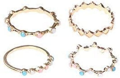 4Pcs Women Dainty Gold Ring Set Simple Rainbow Colorful Bead Cute Wave Knuckle Ring Set Gift for Her Lovely Ring Set Women and Girls Teens