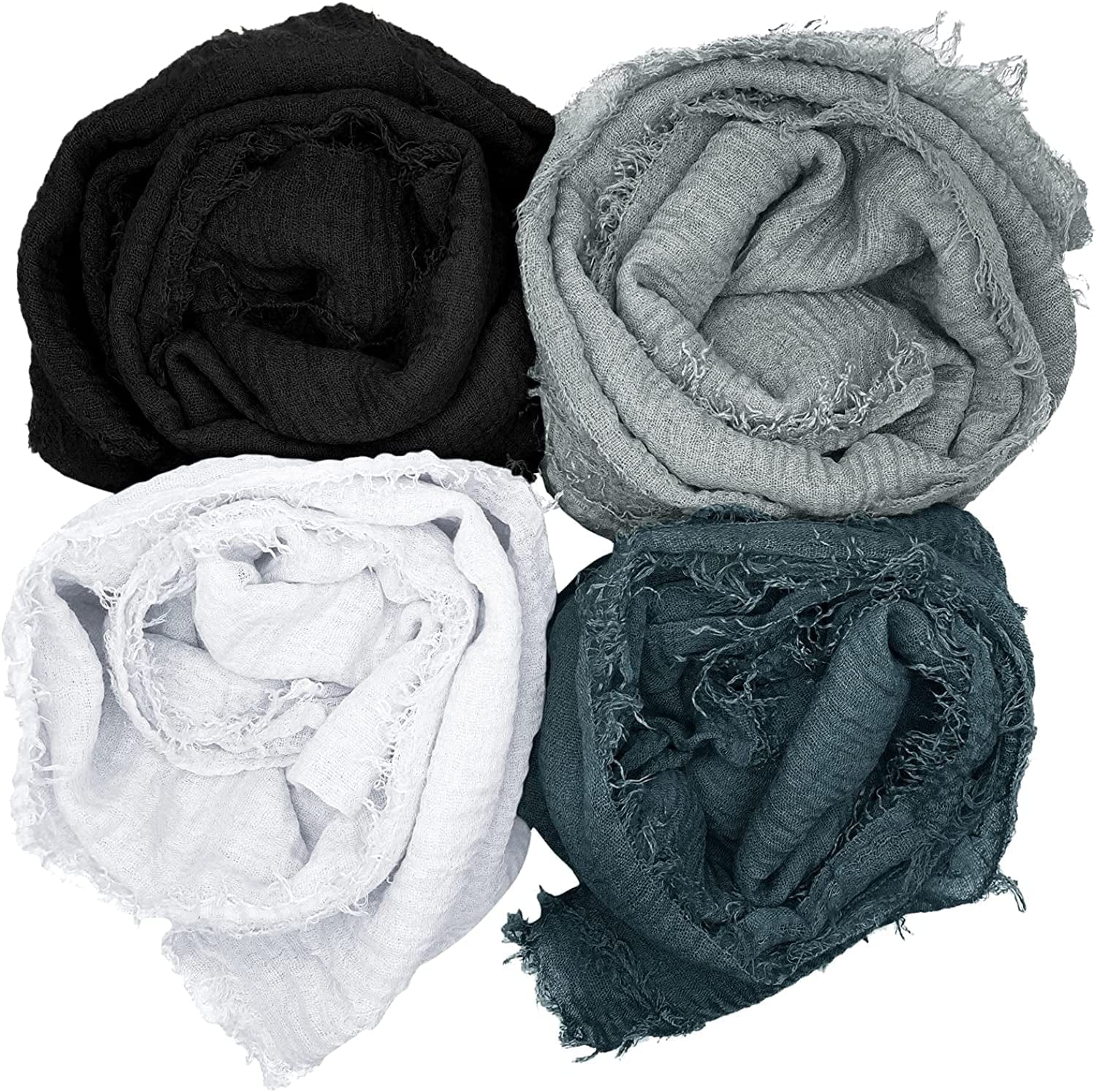 4PCS Women Soft Cotton Hemp Scarf Shawl Long Scarf, Scarf and Wrap, Big Head Scarf Apparel & Accessories > Clothing Accessories > Scarves & Shawls MANSHU Color Mixing B  