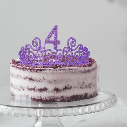 4Th Birthday Sash and Tiara for Girls - Fabulous Glitter Sash + Ripples Rhinestone Purple Premium Metal Tiara for Girls, 4Th Birthday Gifts for Princess Party Apparel & Accessories > Clothing Accessories > Sashes MEANT2TOBE   