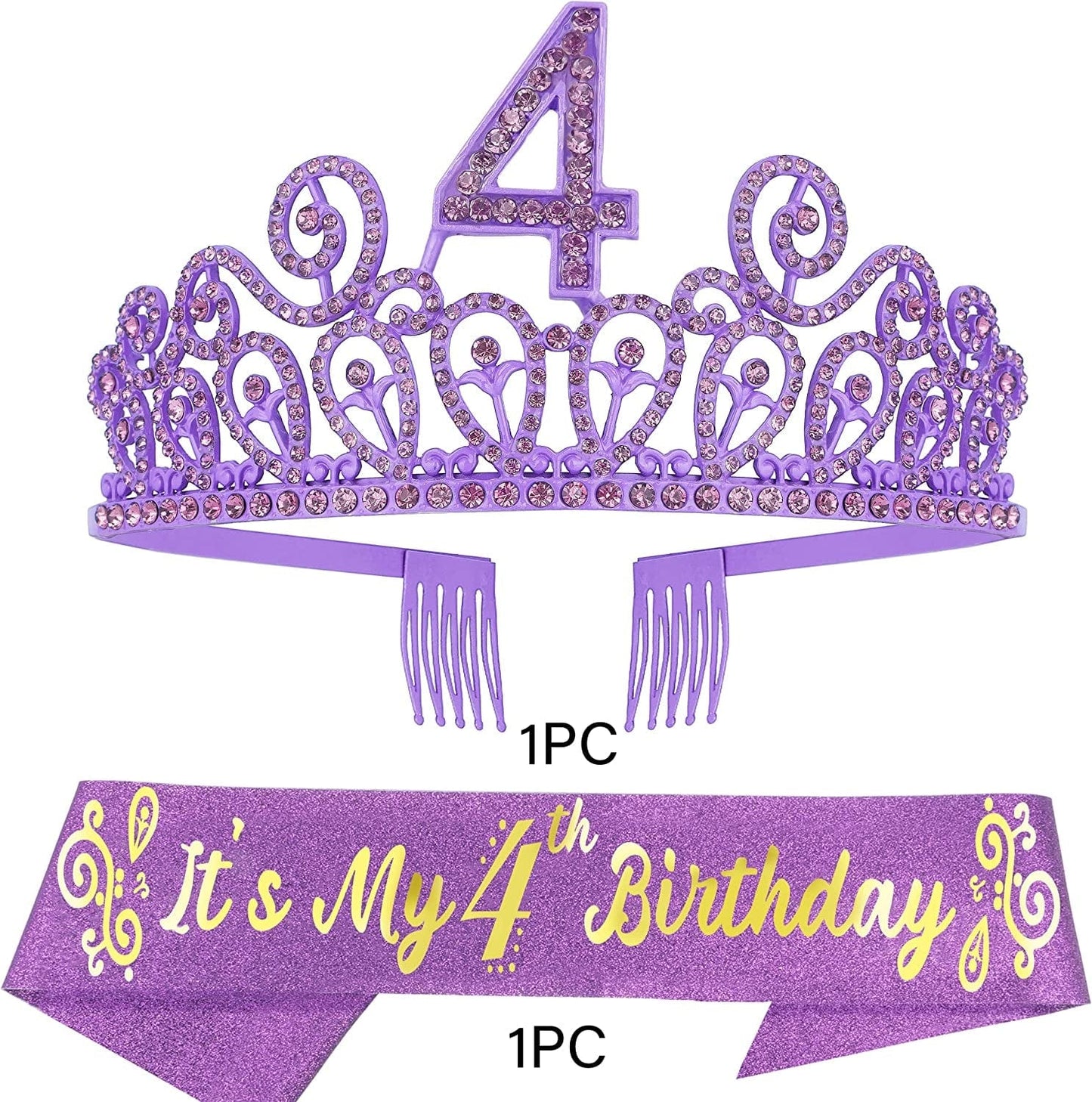 4Th Birthday Sash and Tiara for Girls - Fabulous Glitter Sash + Ripples Rhinestone Purple Premium Metal Tiara for Girls, 4Th Birthday Gifts for Princess Party Apparel & Accessories > Clothing Accessories > Sashes MEANT2TOBE   