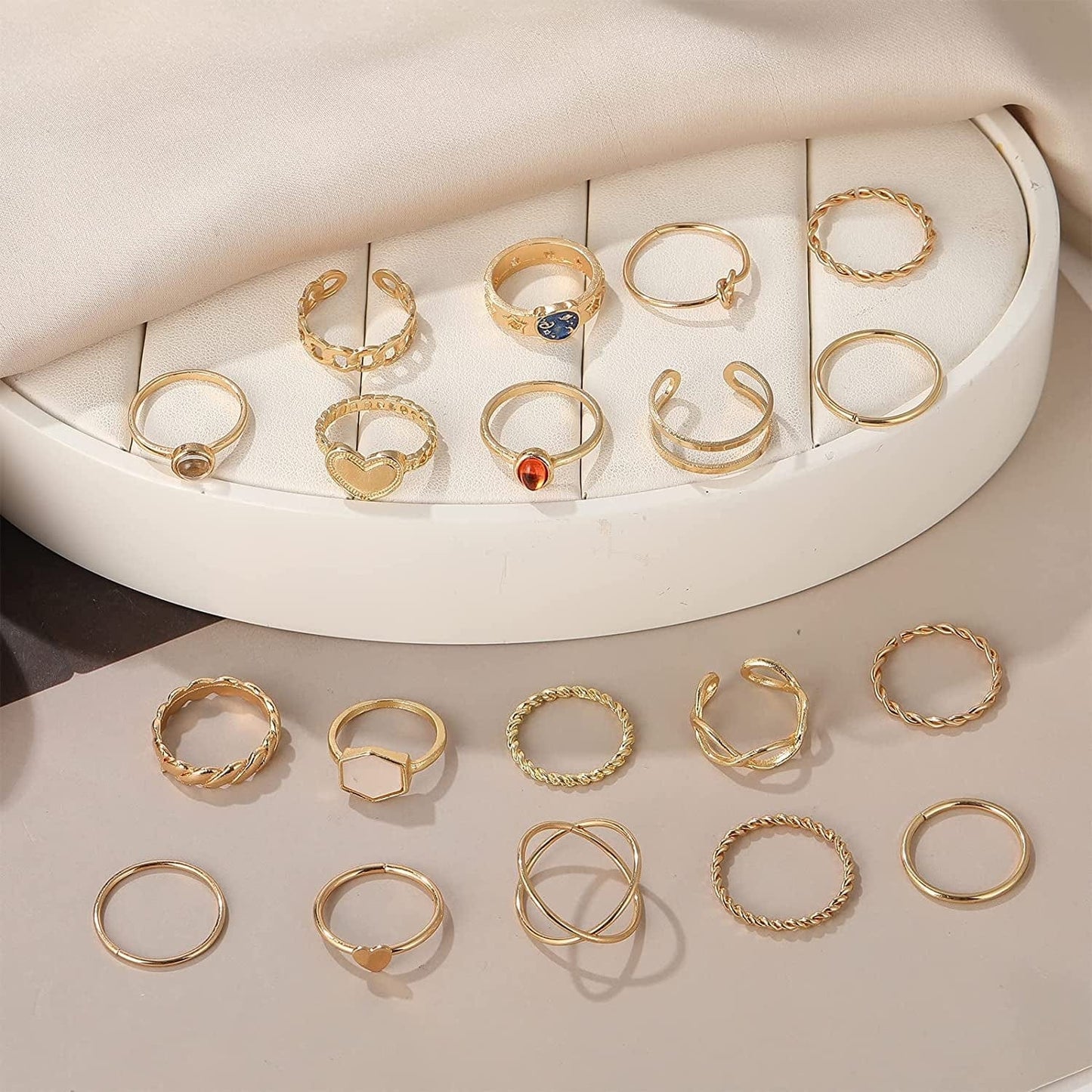 5-70 Pcs Vintage Gold Rings Set for Women Teen Girls, Boho Midi Finger Knuckle Ring Pack, Trendy Aesthetic Stackable Ring of Packs Size Mixed