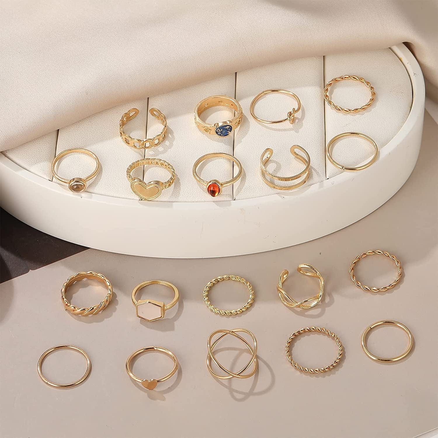 5-70 Pcs Vintage Gold Rings Set for Women Teen Girls, Boho Midi Finger Knuckle Ring Pack, Trendy Aesthetic Stackable Ring of Packs Size Mixed