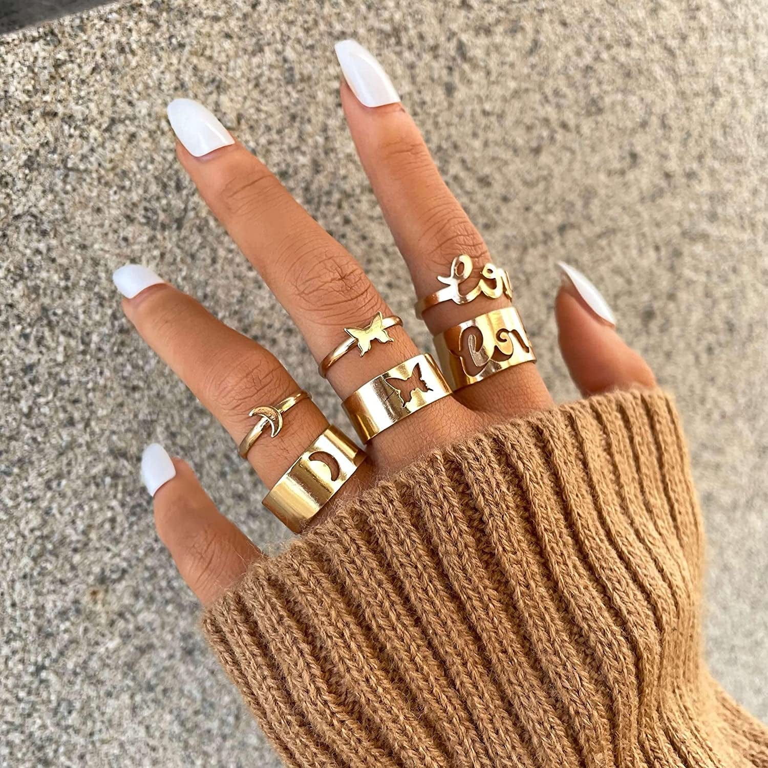5-70 Pcs Vintage Gold Rings Set for Women Teen Girls, Boho Midi Finger Knuckle Ring Pack, Trendy Aesthetic Stackable Ring of Packs Size Mixed