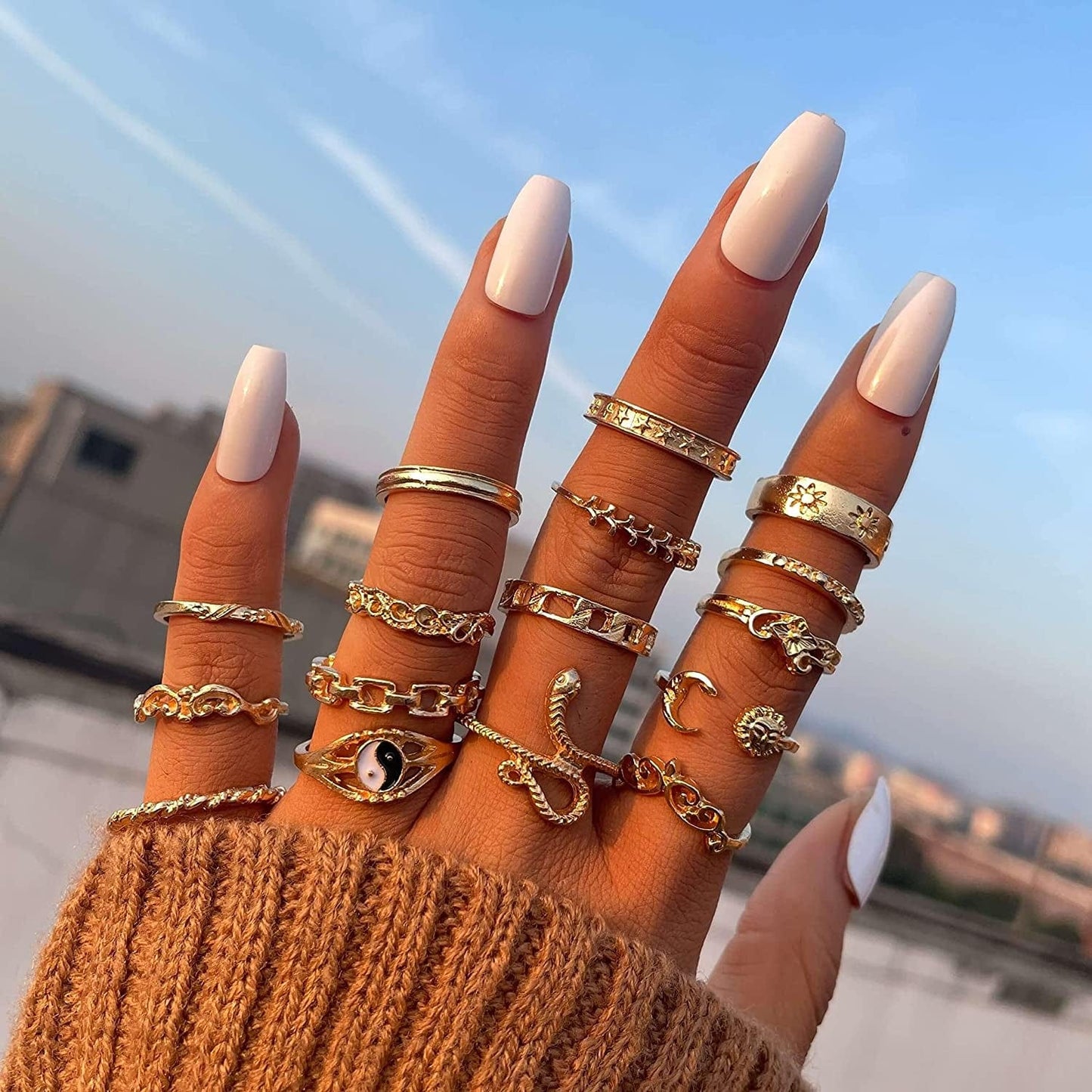5-70 Pcs Vintage Gold Rings Set for Women Teen Girls, Boho Midi Finger Knuckle Ring Pack, Trendy Aesthetic Stackable Ring of Packs Size Mixed