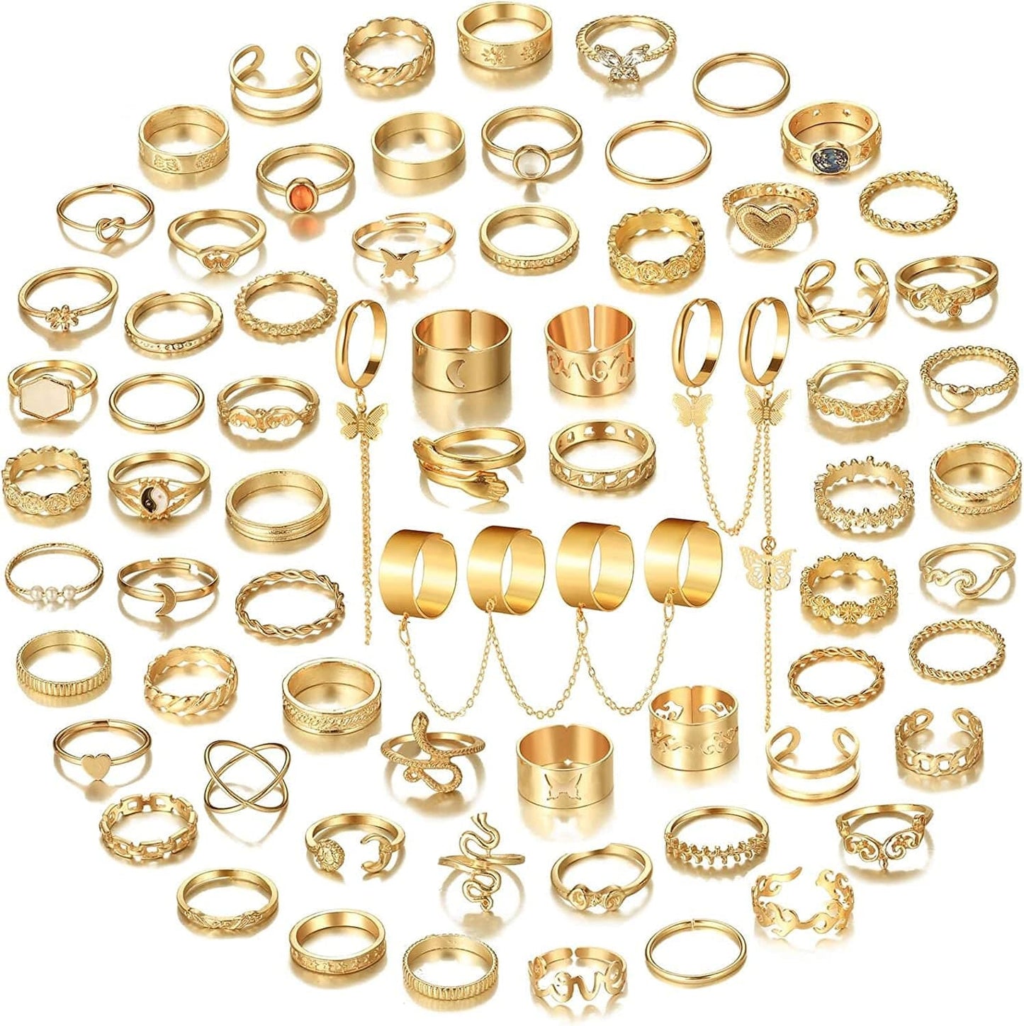 5-70 Pcs Vintage Gold Rings Set for Women Teen Girls, Boho Midi Finger Knuckle Ring Pack, Trendy Aesthetic Stackable Ring of Packs Size Mixed Gold-1-70pcs