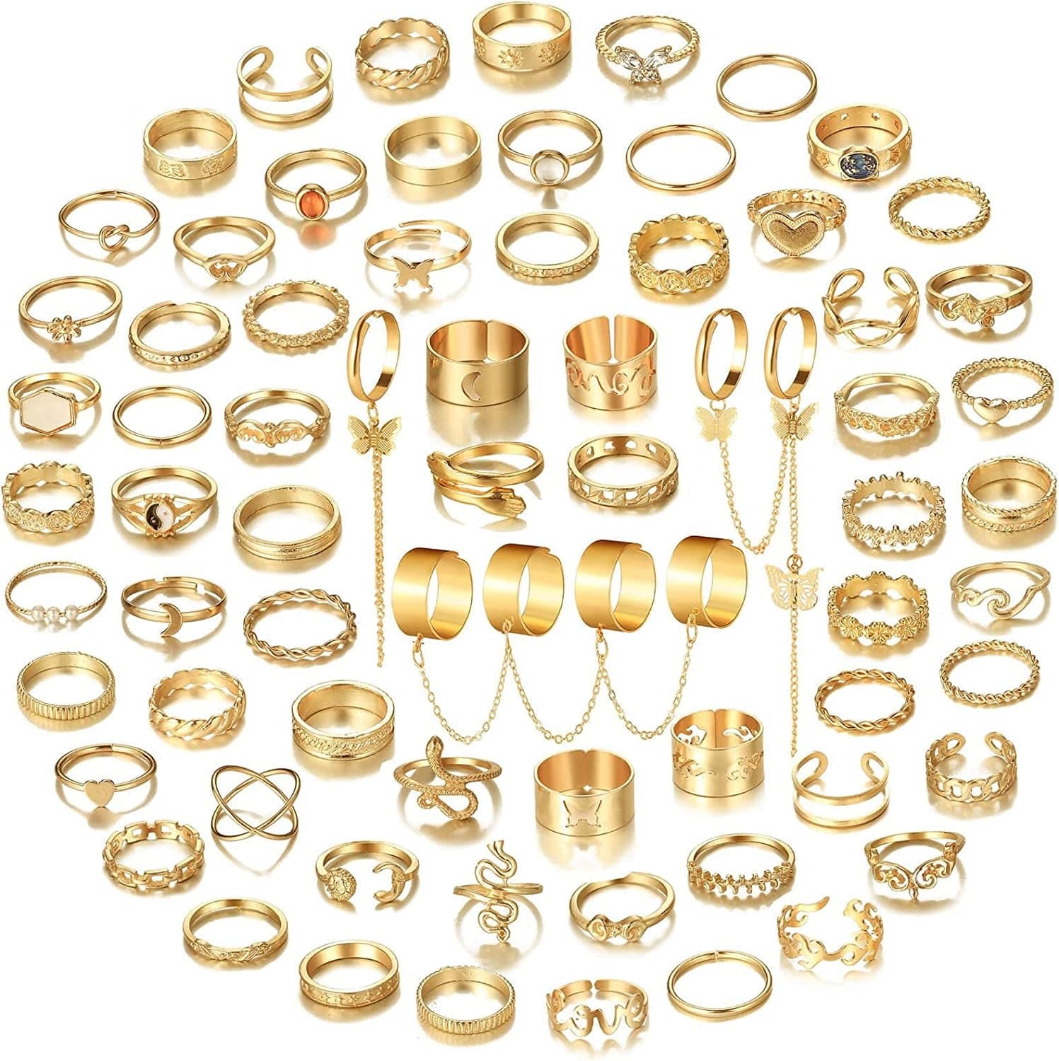 5-70 Pcs Vintage Gold Rings Set for Women Teen Girls, Boho Midi Finger Knuckle Ring Pack, Trendy Aesthetic Stackable Ring of Packs Size Mixed Gold-1-70pcs