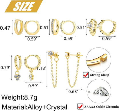 5 Pairs Gold Silver Huggies Hoop Earrings Set for Women Girls Small Dangle Chain Hoop Earrings Jewelry for Gifts