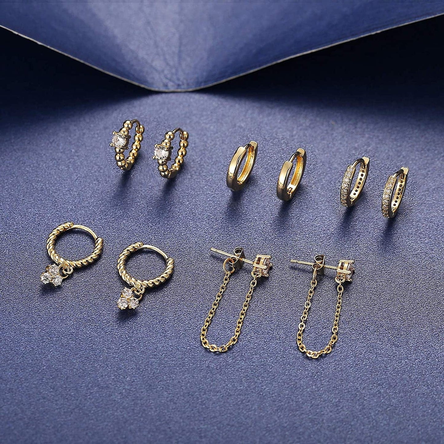 5 Pairs Gold Silver Huggies Hoop Earrings Set for Women Girls Small Dangle Chain Hoop Earrings Jewelry for Gifts