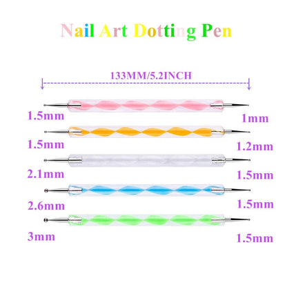 5 Pc 2 Way Dotting Pen Tool Nail Art Tip Dot Paint Manicure Kit (5PC) Health & Beauty > Personal Care > Cosmetics > Cosmetic Tools > Nail Tools HiMo   