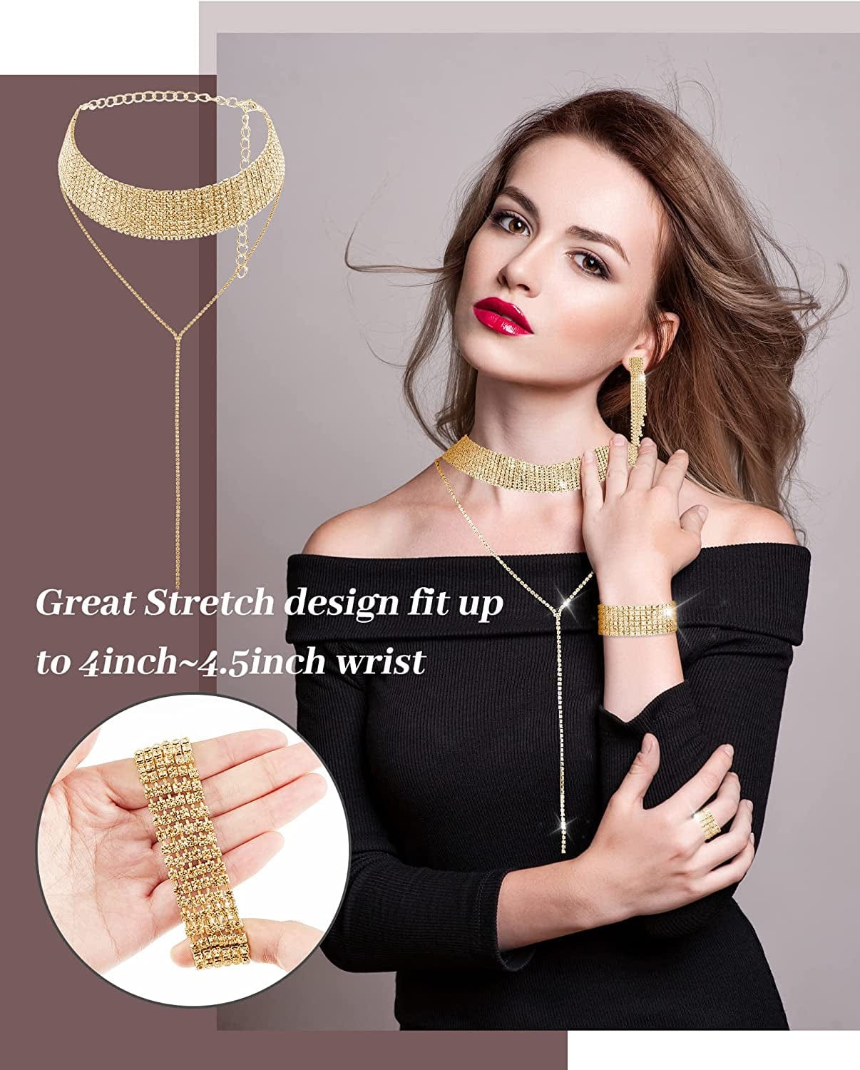 5 Pcs Valentine'S Day Rhinestone Clutch Purses Jewelry Set for Women Heart Shape Tassel Evening Clutch Bag