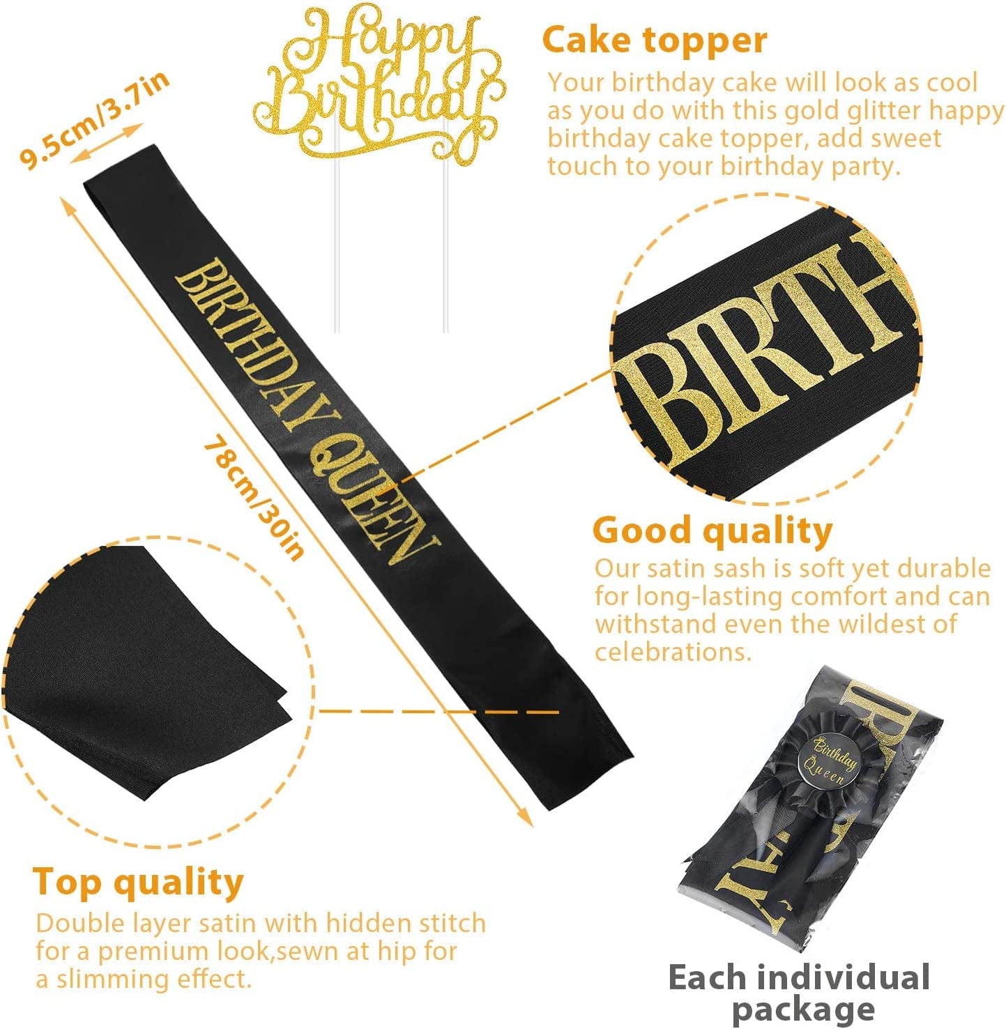 5 Pieces Birthday Accessories, Include Birthday Queen Sash, Tiara, Tinplate Badge Pin, Brooch Clip Pin and Happy Birthday Cupcake Topper for Women Birthday Party Favors Apparel & Accessories > Clothing Accessories > Sashes WILLBOND   